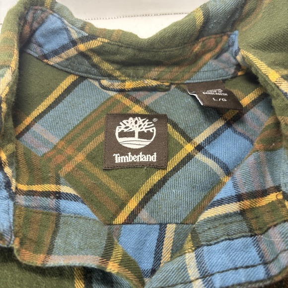 Timberland 100% Cotton Flannel Green/Blue Plaid Shirt Large - Picture 2 of 6